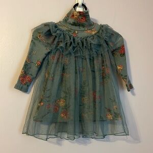 Amber Berry Floral Tulle Ruffle Overlay Turtleneck Dress size 18 months
